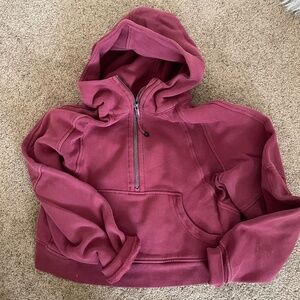 Lululemon Athletica Dark Red Scuba Hoodie Half-Zip Crop S/M